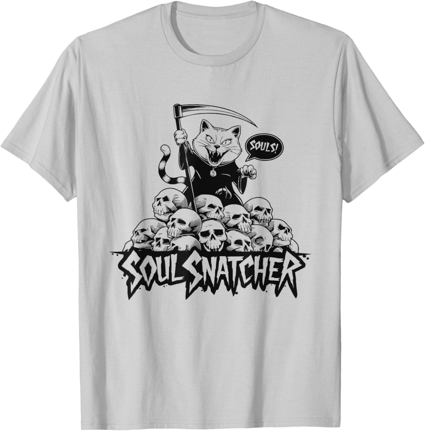 Soul Snatcher Cat Collects Souls Halloween Men Women T-Shirt - T-Shirt | Ash