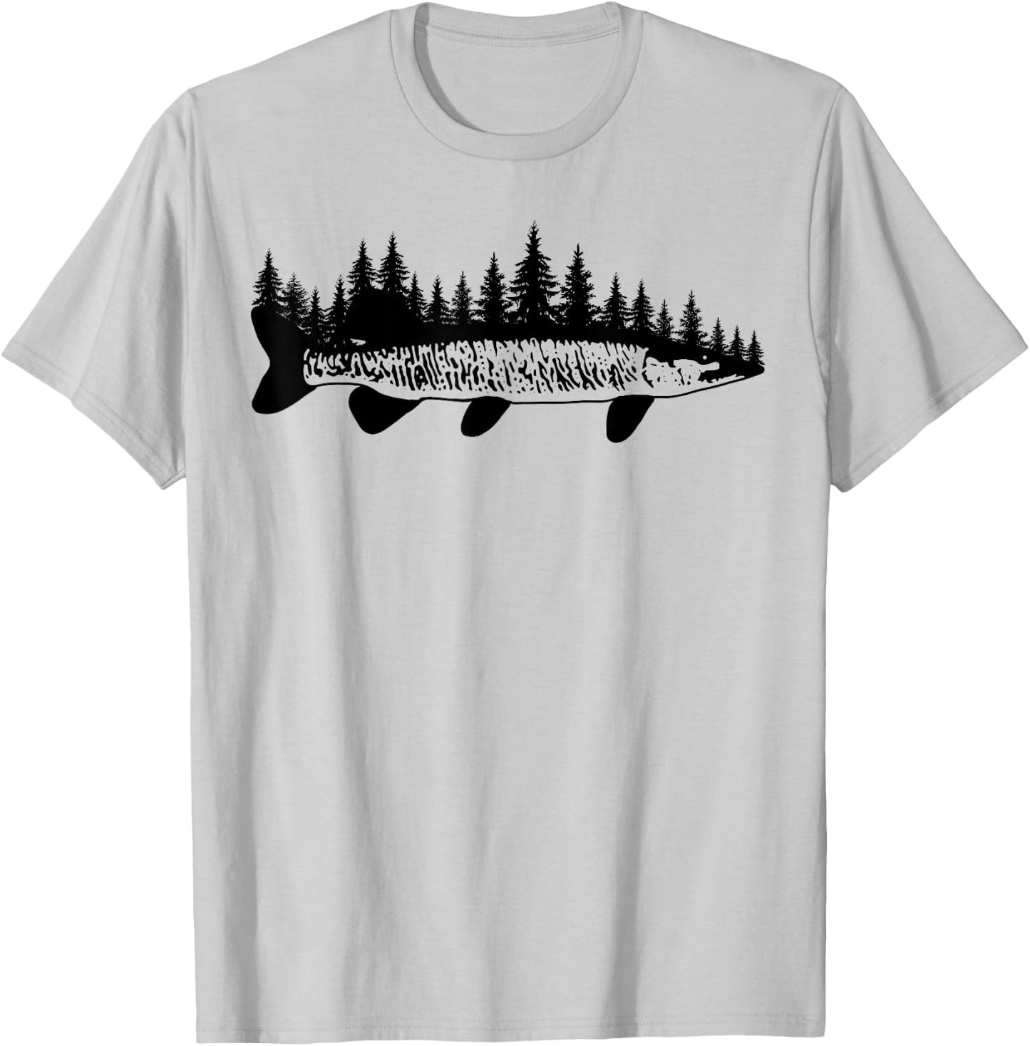 Tiger Musky Pine Forest Treeline - Outdoor Fishing Angler T-Shirt - T-Shirt | Ash