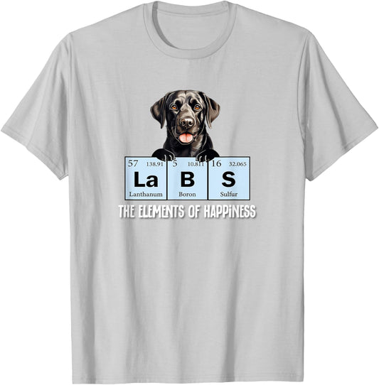 Funny Elements of Happiness Black Lab Lover T-Shirt - T-Shirt | Ash