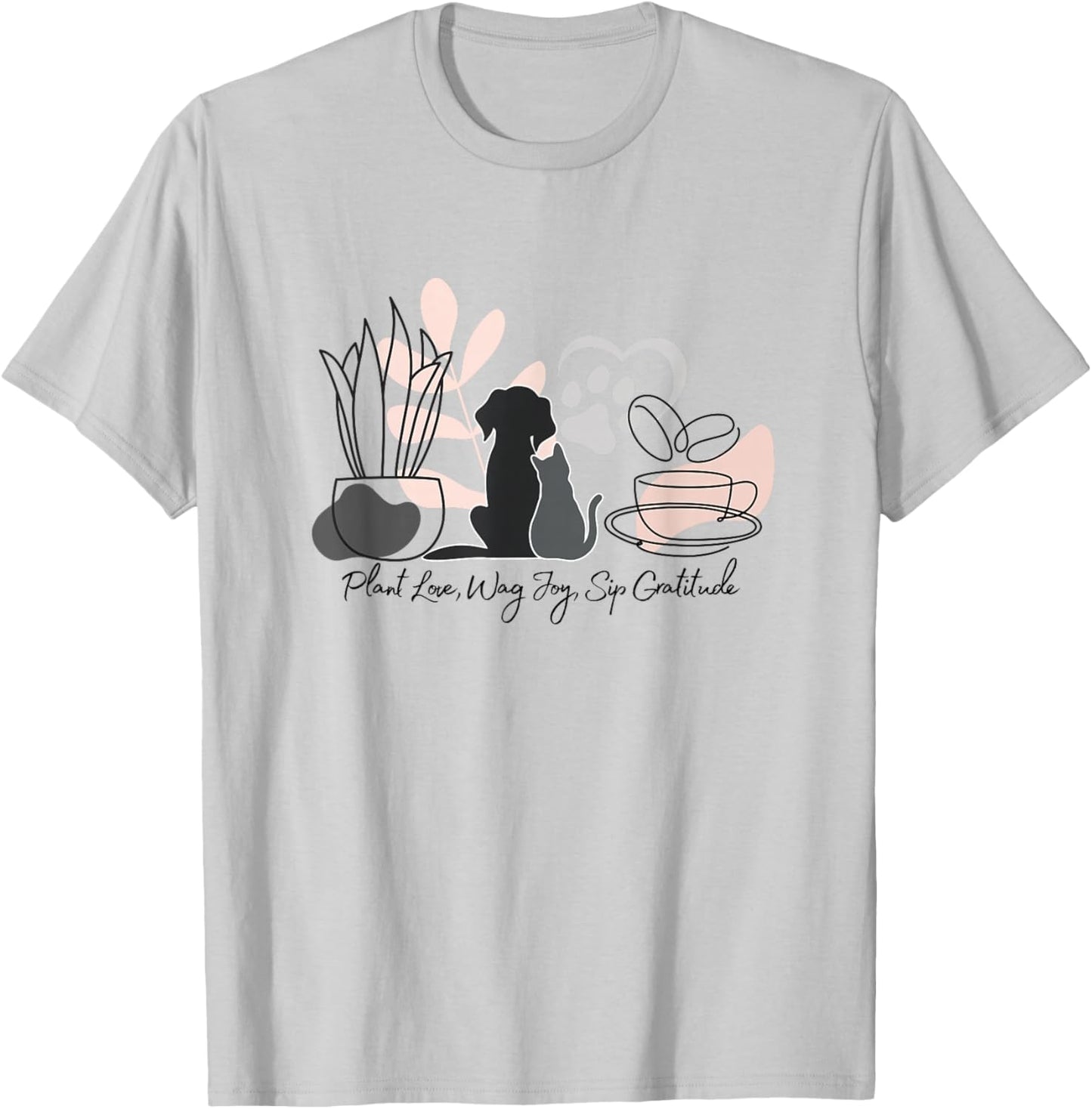 Aesthetic Minimalistic Plant Dog Coffee Art Drawing Women T-Shirt - T-Shirt | Ash