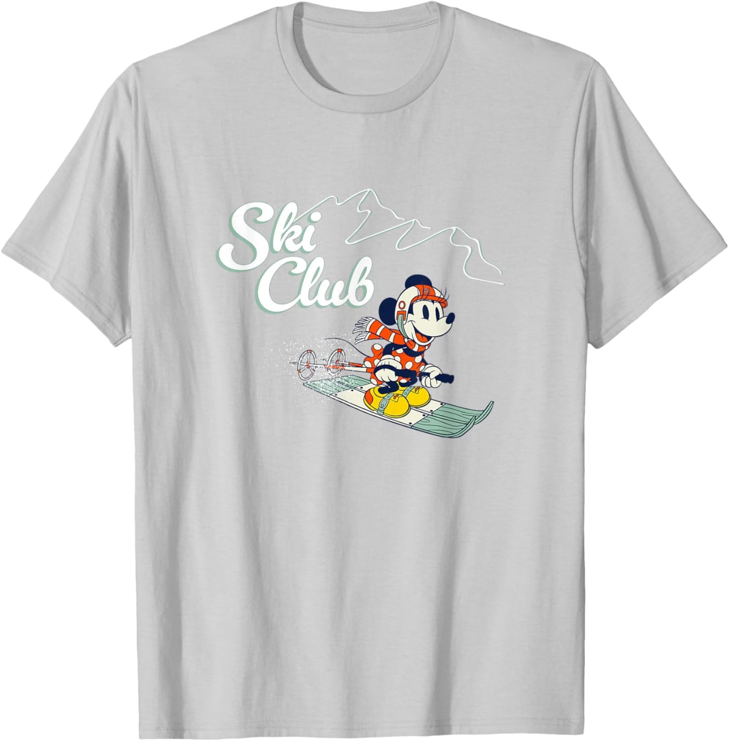 Disney Minnie Mouse Vintage Christmas Ski Club Holiday Fun T-Shirt - T-Shirt | Ash