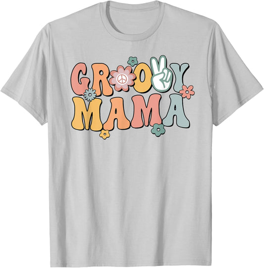 Groovy Mama Retro Mom Matching Family 1st Birthday Party T-Shirt - T-Shirt | Ash