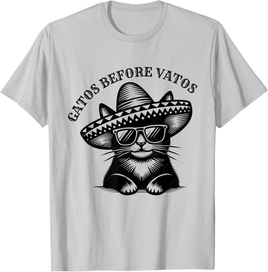 Gatos Before Vatos Funny Kitten Lovers Spanish Joke T-Shirt - T-Shirt | Ash
