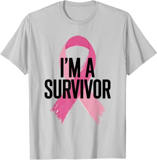 Survivor Pink Ribbon Breast Cancer Awareness T-Shirt - T-Shirt | Ash