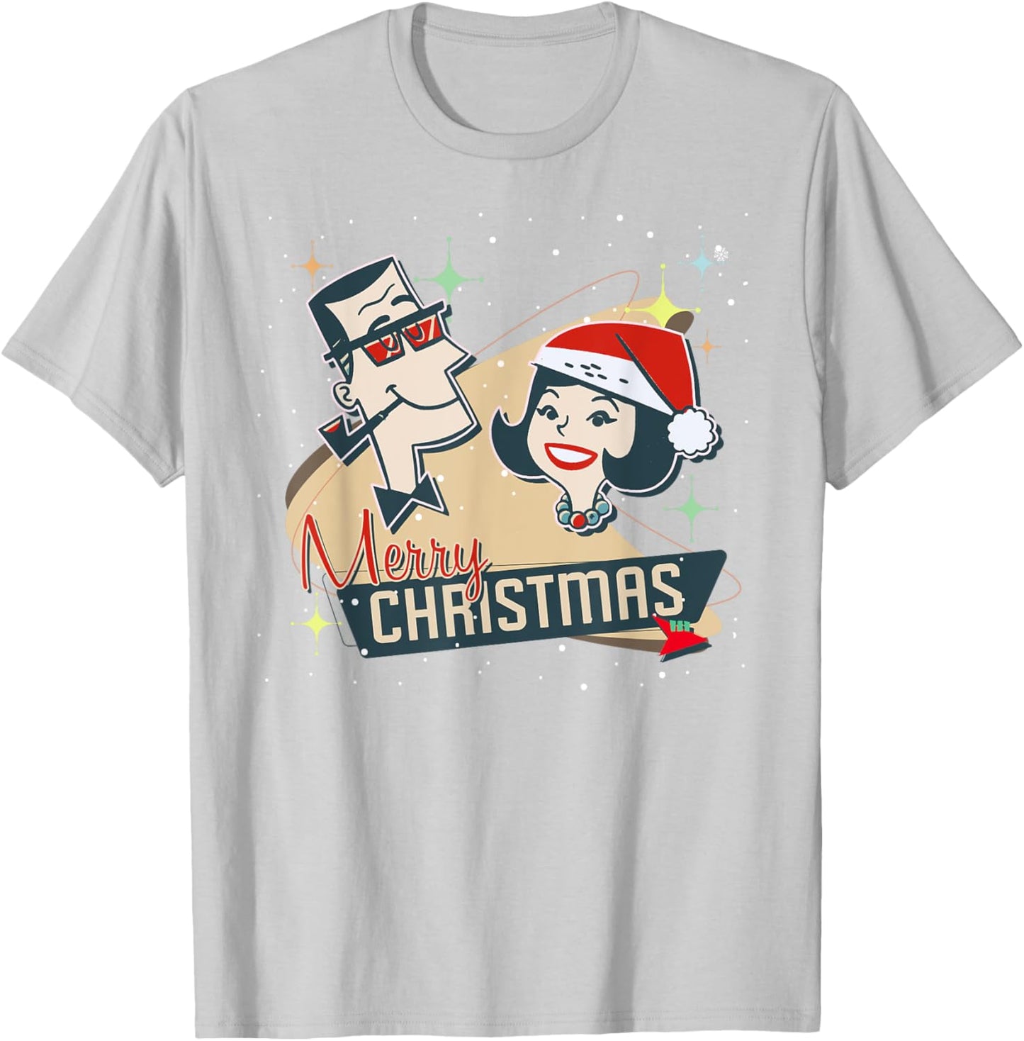 Retro Couple a Vintage Holiday and Mid-Century Christmas T-Shirt - T-Shirt | Ash