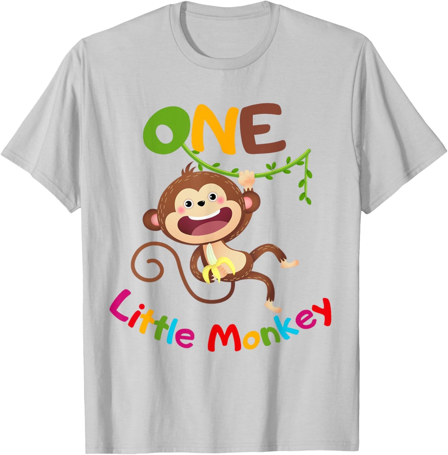 ONE Little Monkey Jungle Monkey Theme 1st Birthday Party T-Shirt - T-Shirt | Ash