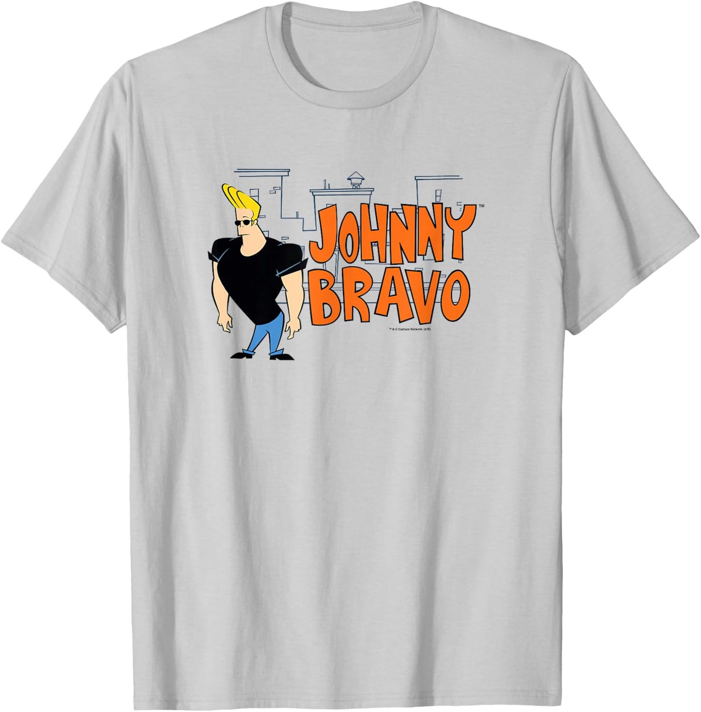 Cartoon Network Johnny Bravo City Logo , Men's, Blue, Small, Short Sleeve, Classic Fit, Cotton 100% T-Shirt - T-Shirt | Ash