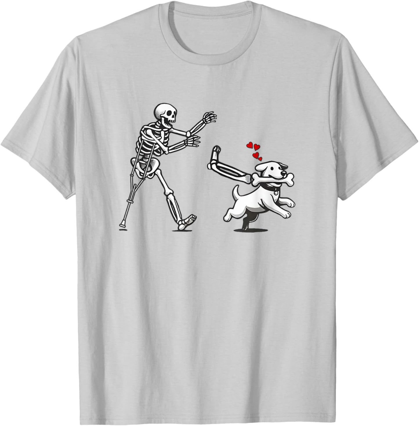 Funny Skeleton Chasing Dog, Funny Dog, Halloween Skeleton T-Shirt - T-Shirt | Ash