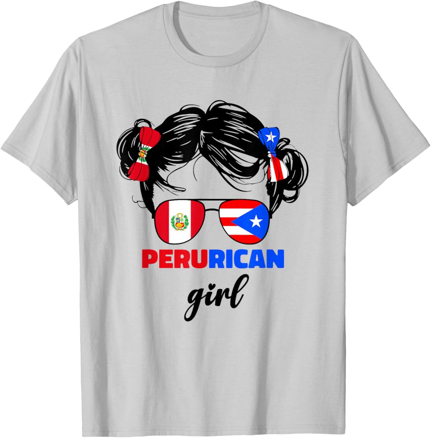 Half Peruvian And Puerto Rican Rico Peru Flag Girls Kids Mix T-Shirt - T-Shirt | Ash