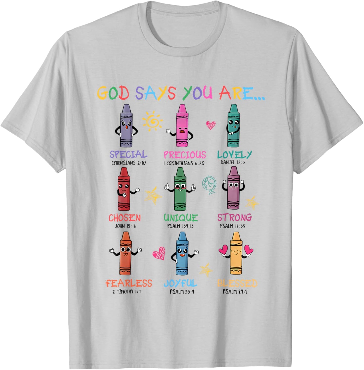 Retro God Says You Are Colorful Crayon Christian Bible Verse T-Shirt - T-Shirt | Ash