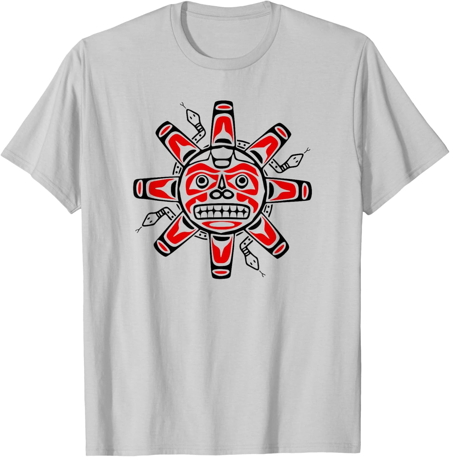 Sun Symbol Abstract Haida Art Pacific Northwest Coast Snakes T-Shirt - T-Shirt | Ash