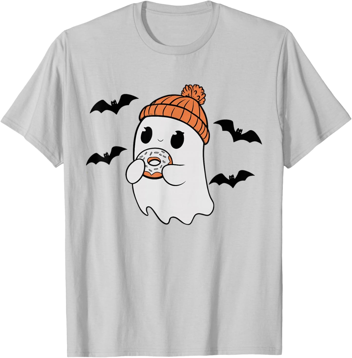 Cute Ghost Eating Donut Lovers Spooky Halloween Food Costume T-Shirt - T-Shirt | Ash