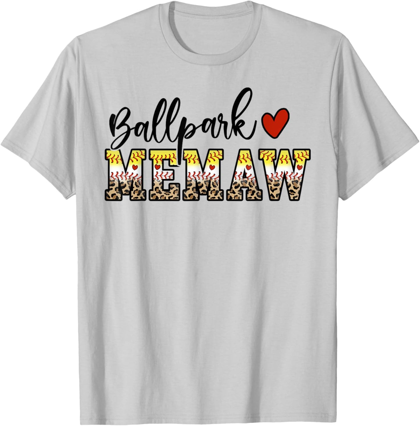 BallPark Memaw Baseball Softball Mom Leopard Mother's Day T-Shirt - T-Shirt | Ash