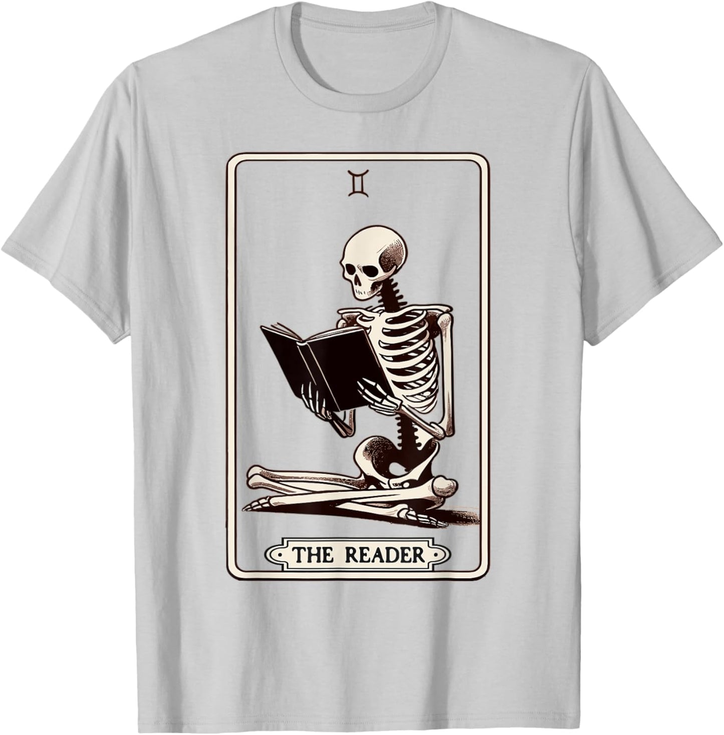 The Reader Tarot Card Funny Book Lover Skeleton Reading Book T-Shirt - T-Shirt | Ash