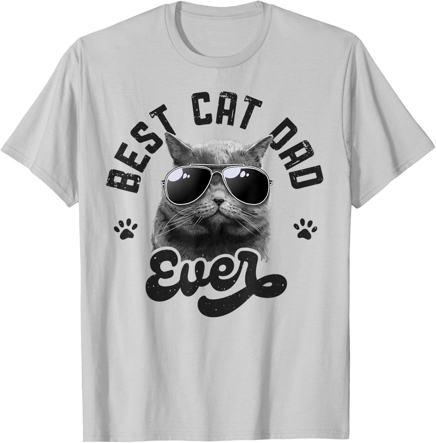 Best Cat Dad Ever Funny Daddy Father's Day Retro Vintage Men T-Shirt - T-Shirt | Ash