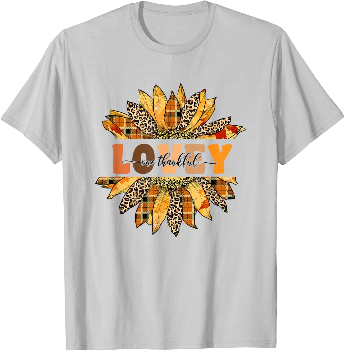 Leopard Sunflower One Thankful Lovey Fall Thanksgiving T-Shirt - T-Shirt | Ash