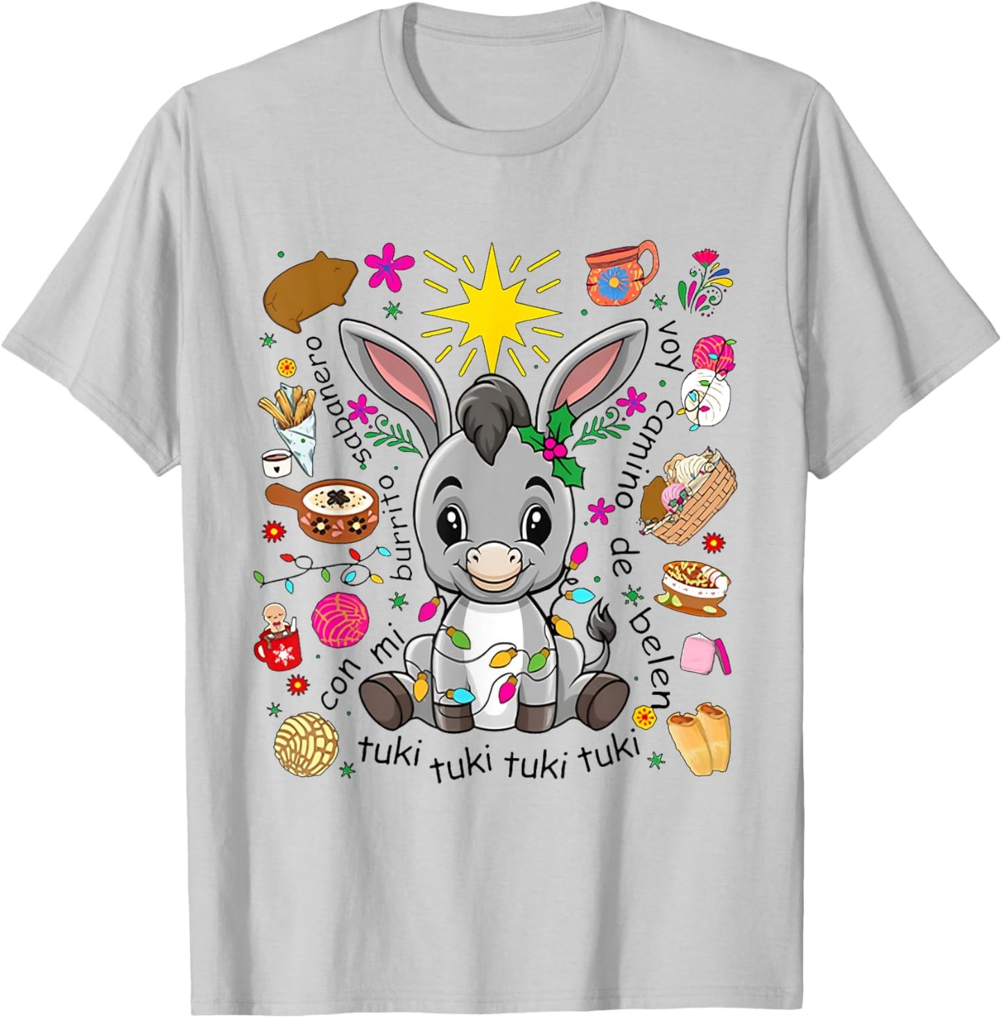 Mi Burrito Sabanero Mexican Tuki Tuki Donkey Latino Xmas T-Shirt - T-Shirt | Ash