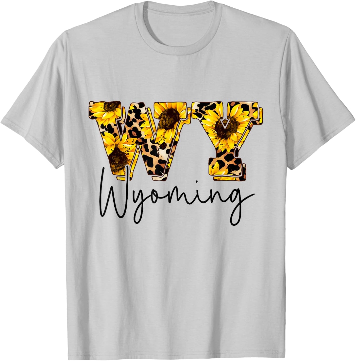Wyoming Sunflower Leopard Print Gift T-Shirt - T-Shirt | Ash