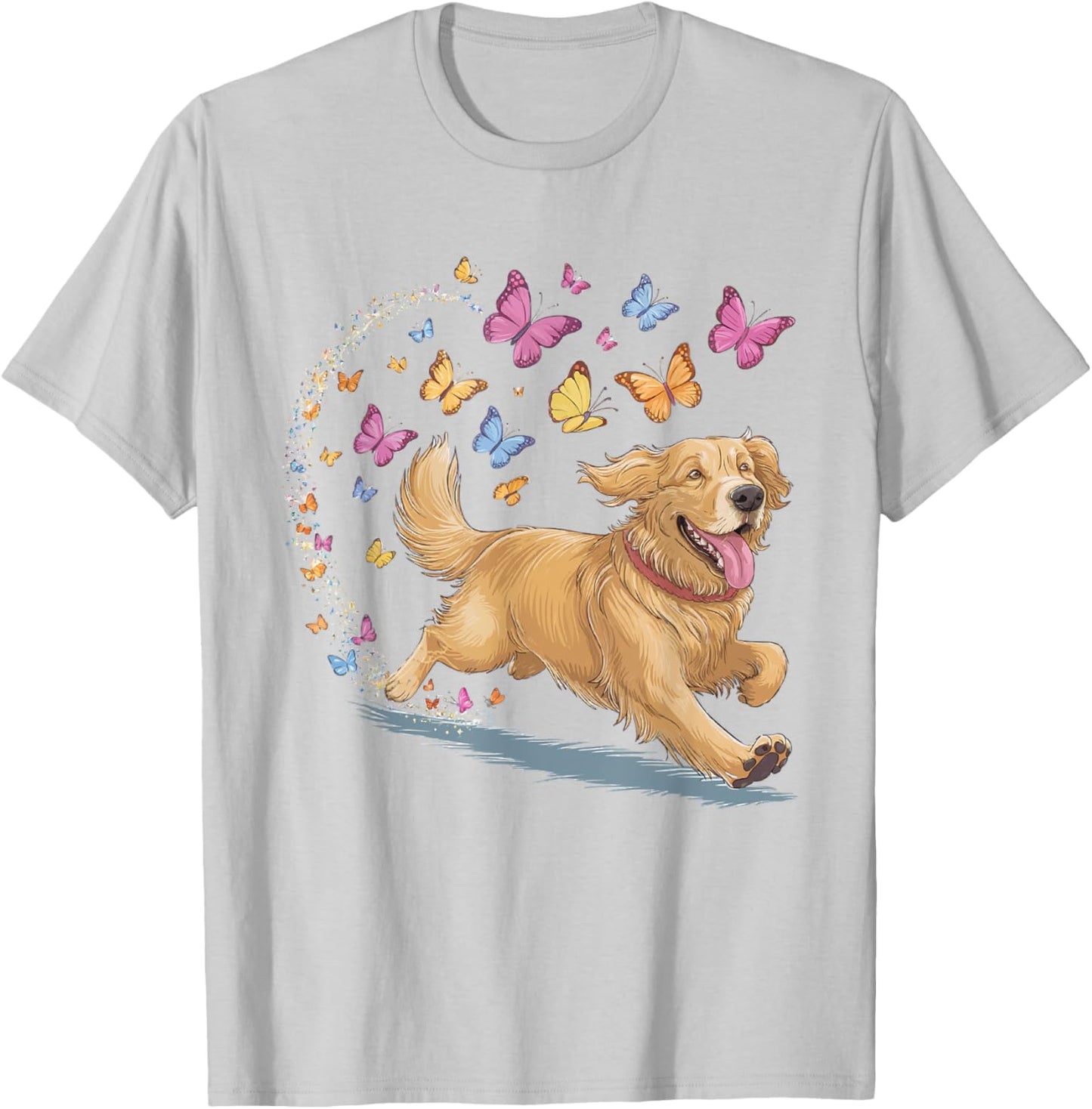 Dog Chases Butterflies Golden Retriever Butterfly T-Shirt - T-Shirt | Ash