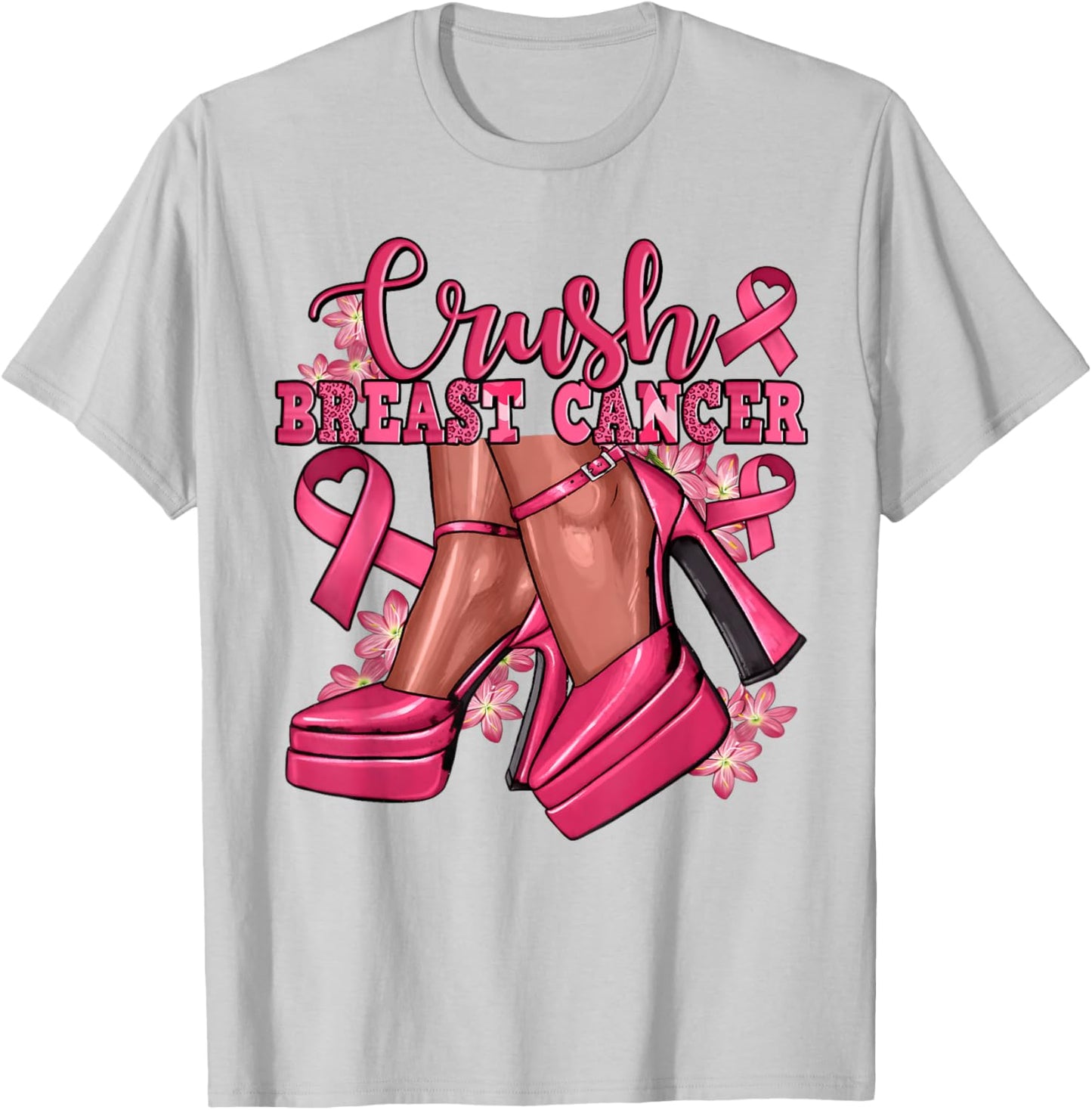 Crush Breast Cancer Bling Pink Ribbon Awareness October Gift T-Shirt - T-Shirt | Ash