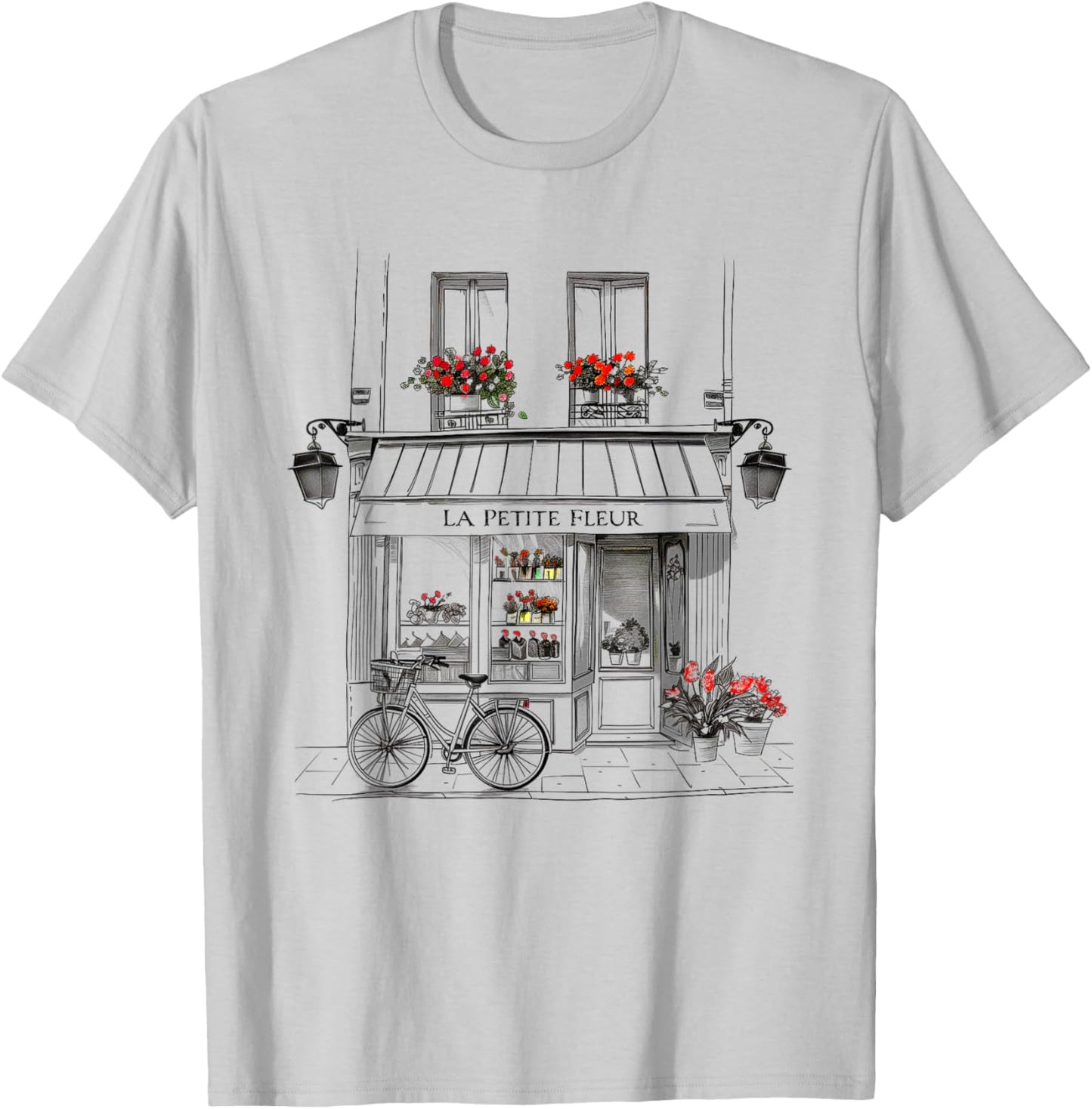 Cute French Flower Shop Paris France Line Drawing Souvenir T-Shirt - T-Shirt | Ash