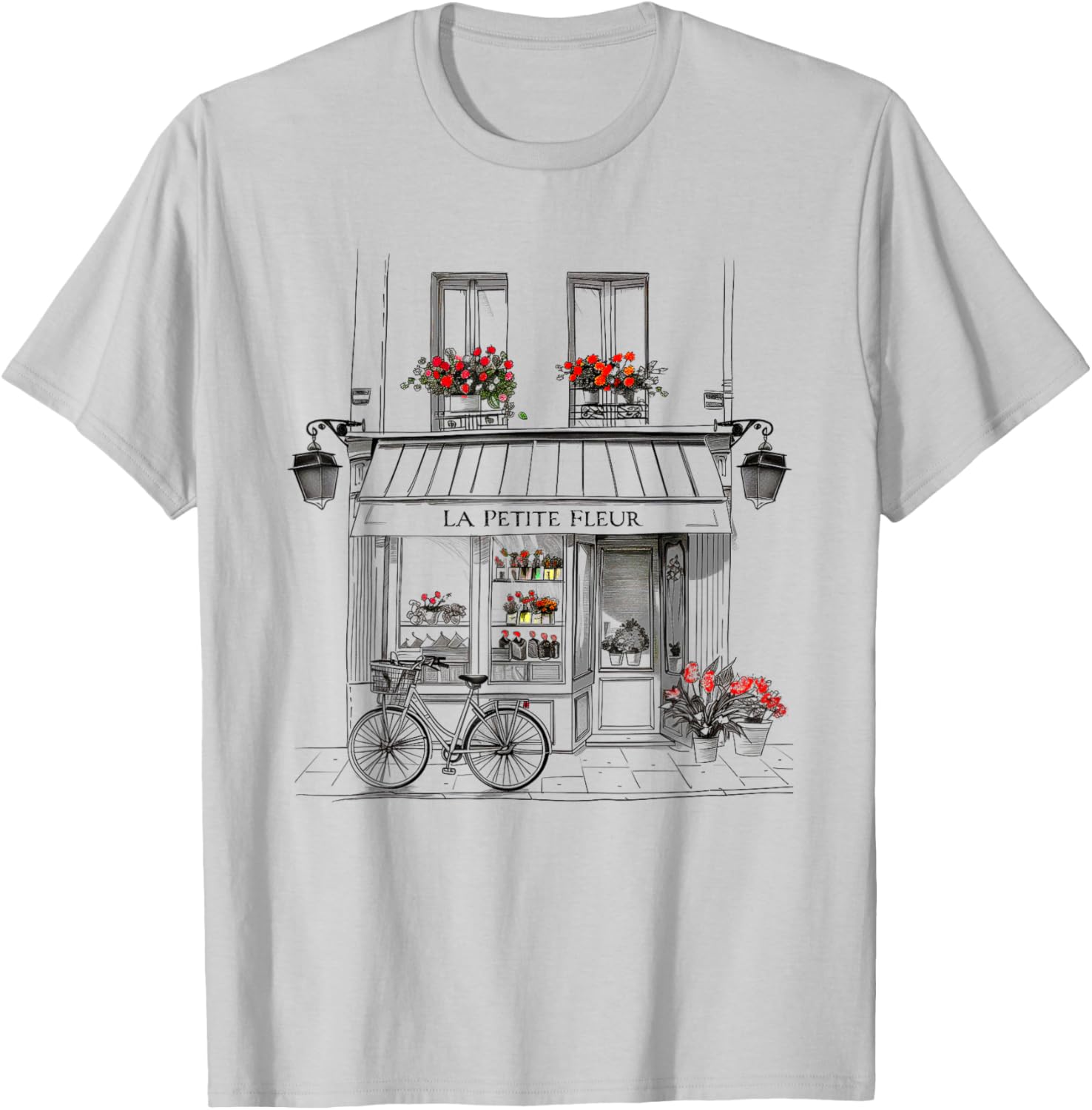 Cute French Flower Shop Paris France Line Drawing Souvenir T-Shirt - T-Shirt | Ash