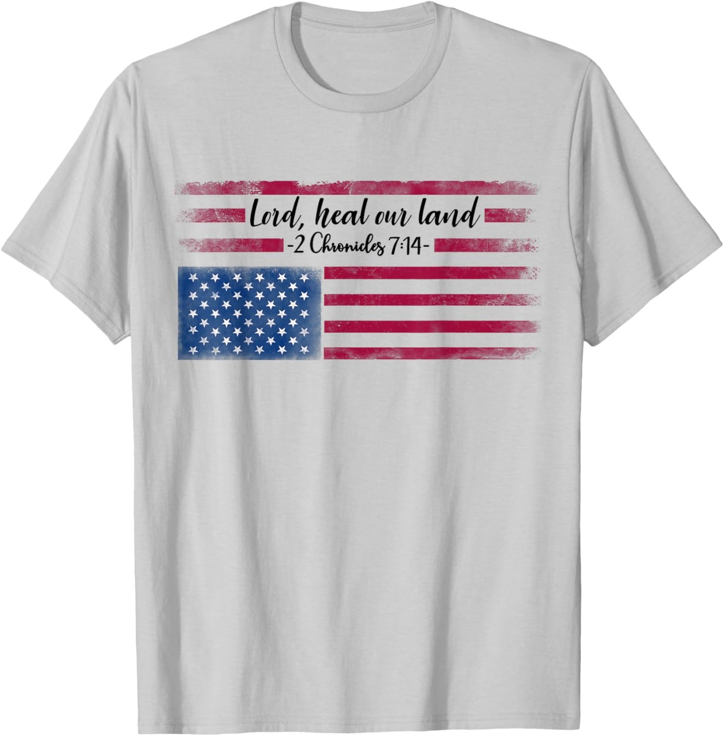 Distressed Upside Down American Flag Lord Heal our Land Women Men T-Shirt - T-Shirt | Ash
