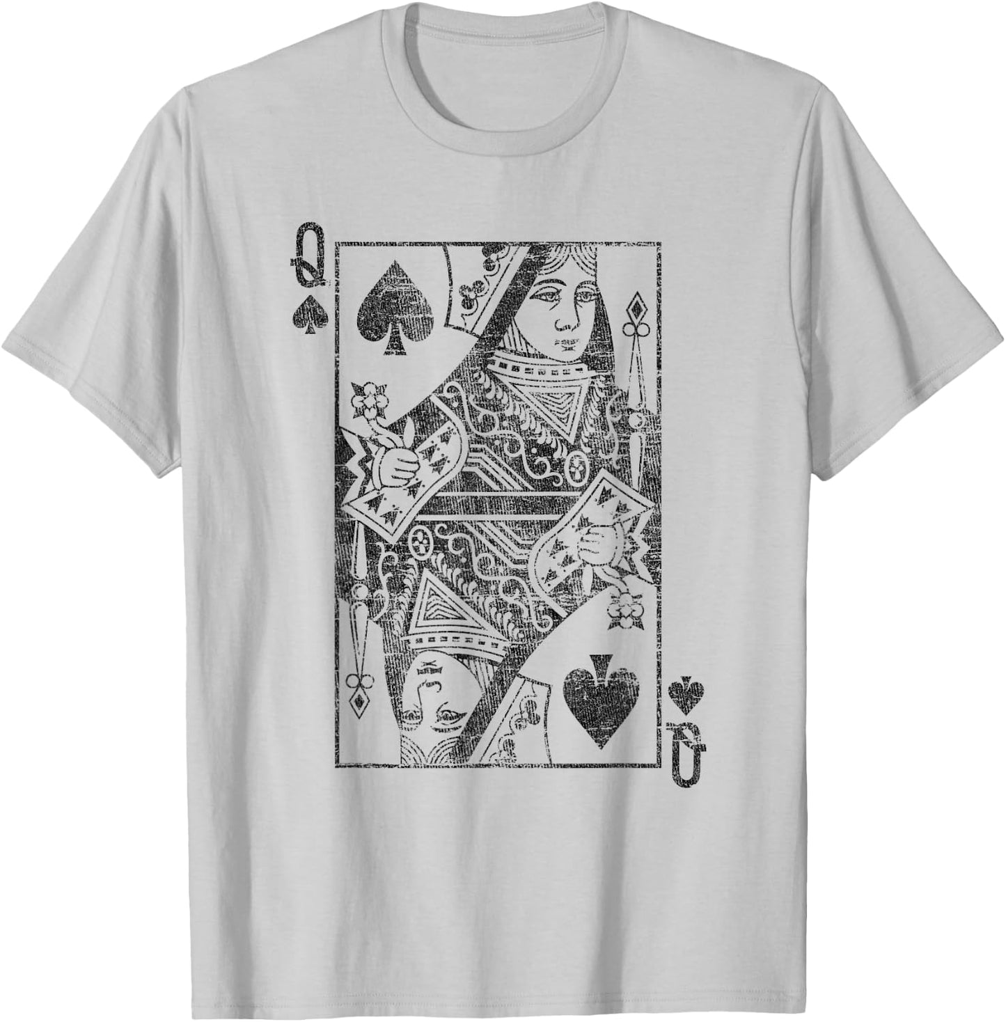 Lady of Spades Playing Cards Costume Poker Distressed T-Shirt - T-Shirt | Ash