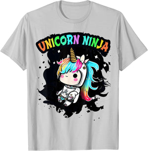 Pink UNICORN NINJA Girls Kids 4 5 6 7 8th Birthday Squad Mom T-Shirt - T-Shirt | Ash