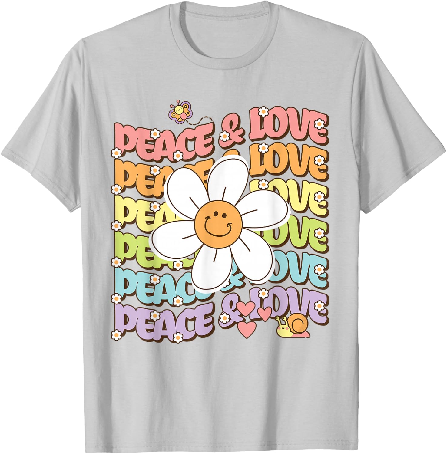 Retro Peace & Love Shirt Cute Smile Daisy Flower Women Teens T-Shirt - T-Shirt | Ash