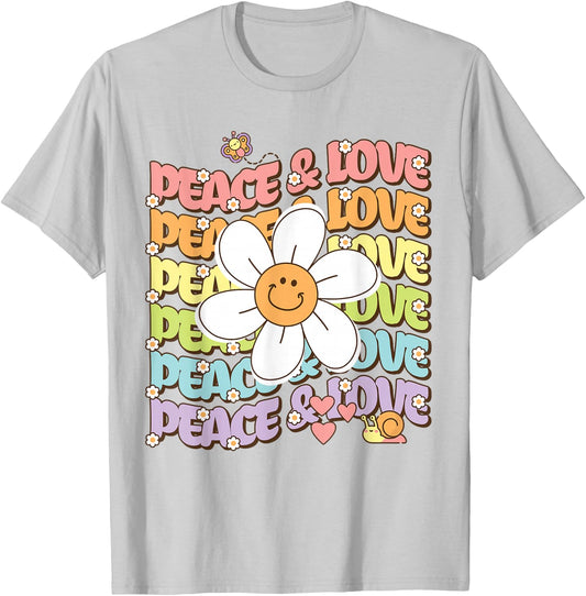 Retro Peace & Love Shirt Cute Smile Daisy Flower Women Teens T-Shirt - T-Shirt | Ash