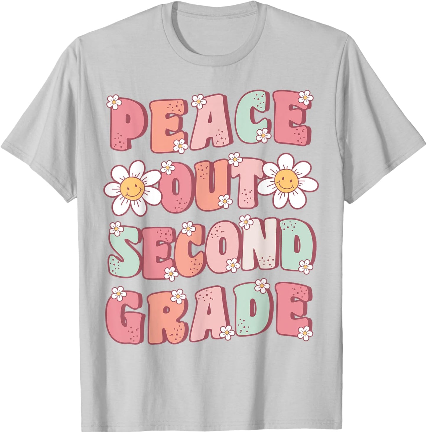 Peace Out Second Grade Cute Groovy Last Day of 2nd Grade T-Shirt - T-Shirt | Ash