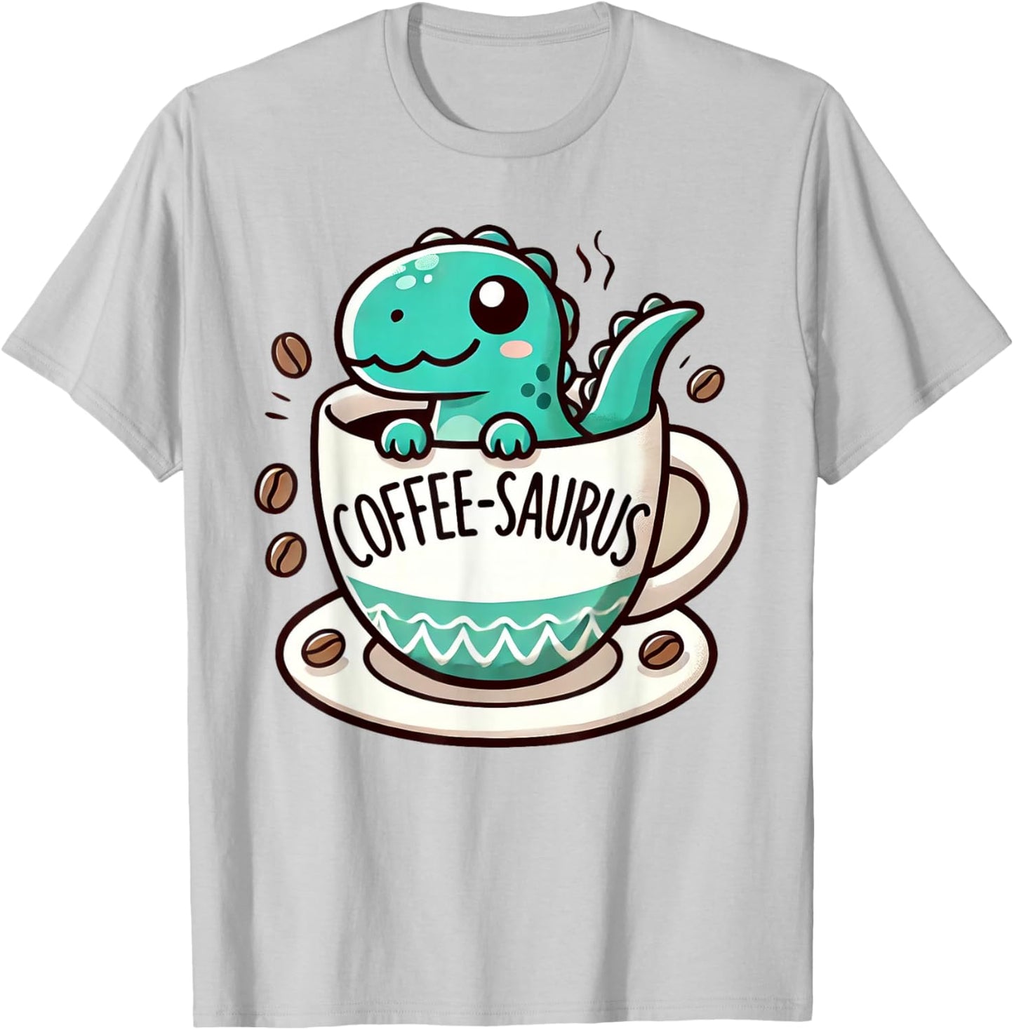 Coffee-Saurus Dinosaur Coffee Lover Art T-Shirt - T-Shirt | Ash