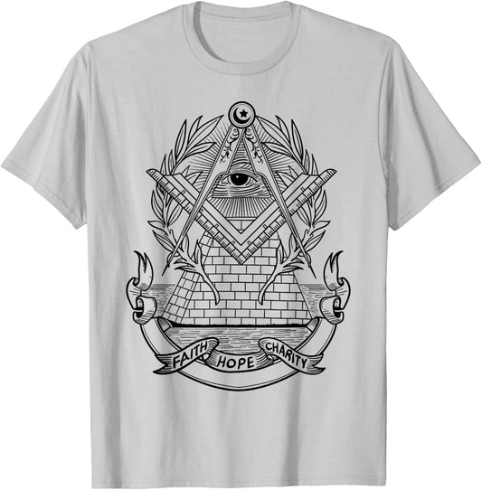 Freemason Emblem - All Seeing Eye - Faith Hope Charity T-Shirt - T-Shirt | Ash