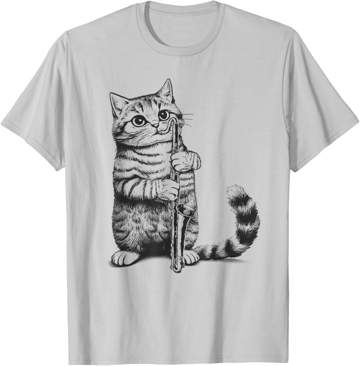 Cat Kitten Playing Bass Clarinet Player Bass Clarinetist Men Women Kids T-Shirt - T-Shirt | Ash