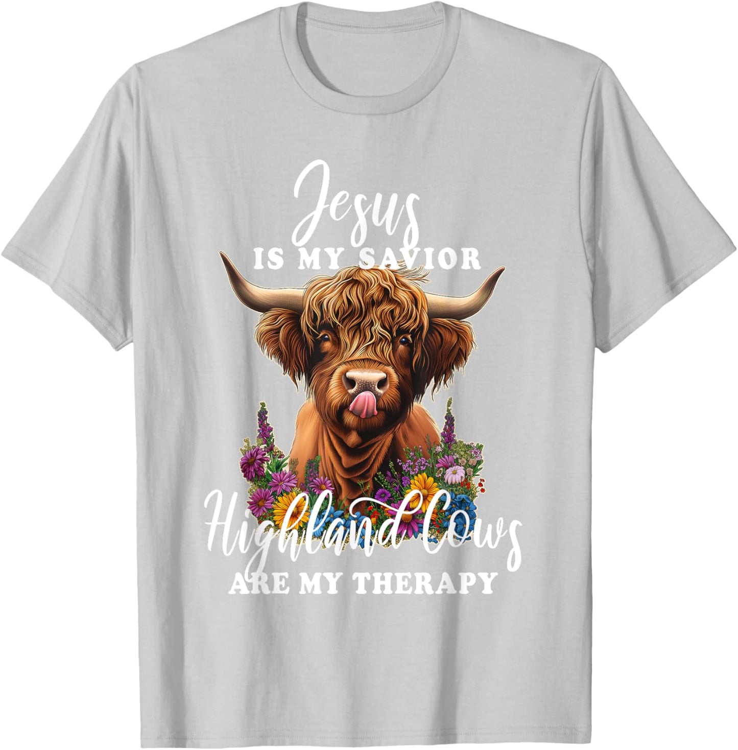 Highland Cow Jesus Christian Religious Highland Cow T-Shirt - T-Shirt | Ash