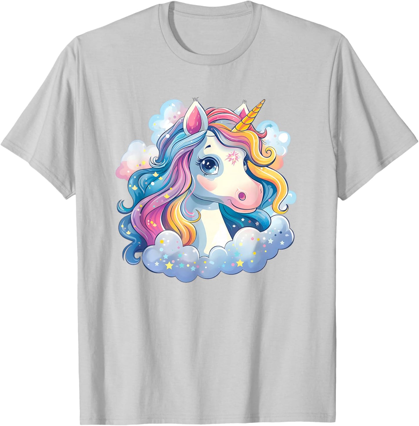 Super Süßes Einhorn mit Regenbogen Mähne Einhorn T-Shirt - T-Shirt | Ash