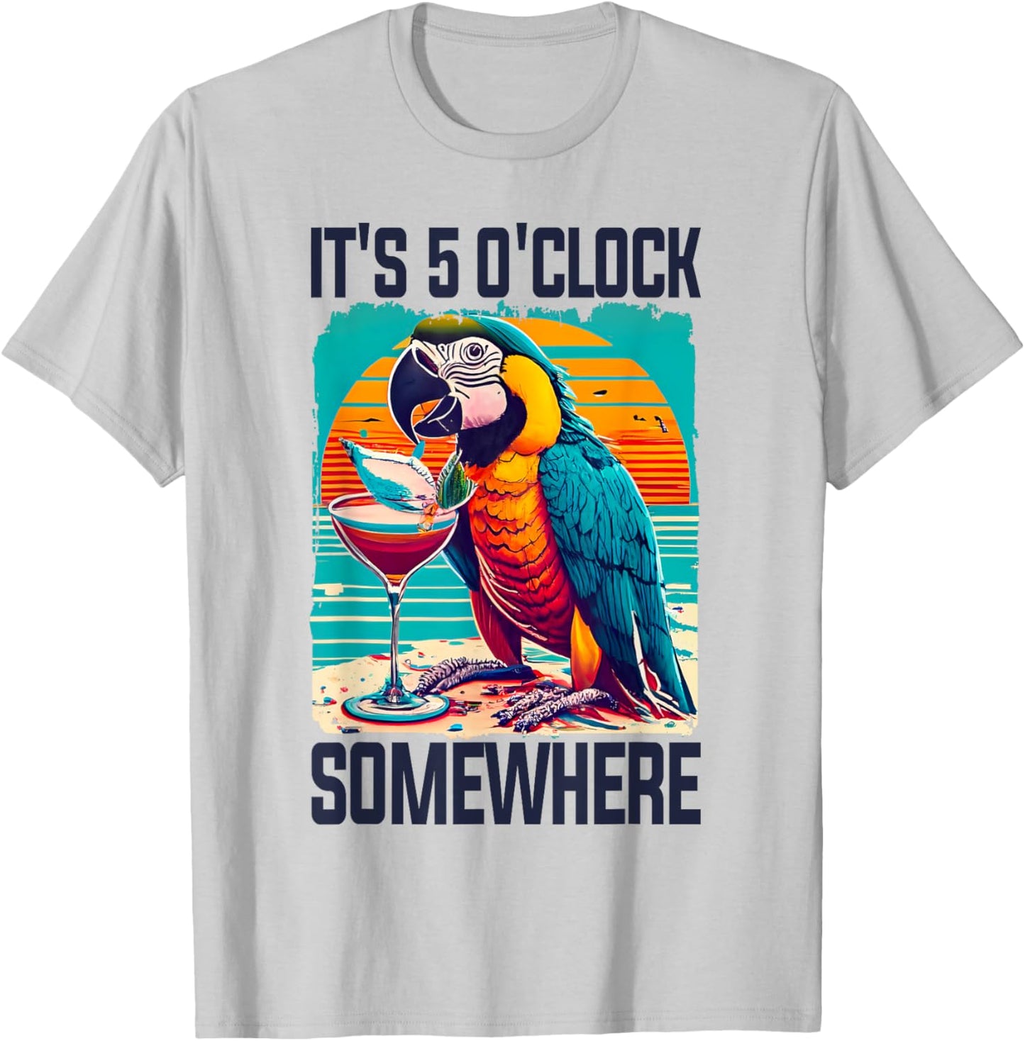 It's 5 O'clock Somewhere Drinking Parrot Cocktail Summer T-Shirt - T-Shirt | Ash