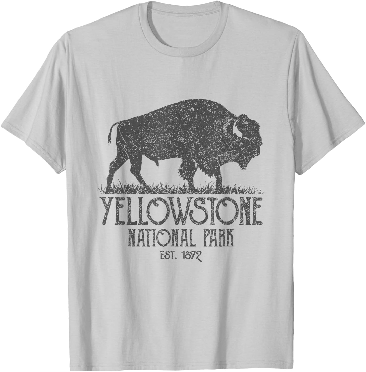 Vintage Yellowstone National Park Bison Buffalo T-Shirt - T-Shirt | Ash