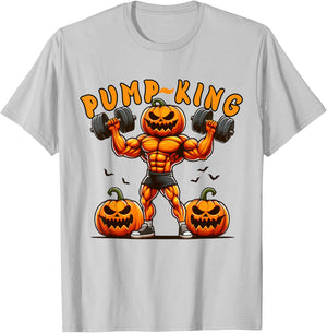 Funny Pump King Halloween Workout Lifting Pumpkin Gym Spooky T-Shirt - T-Shirt | Ash