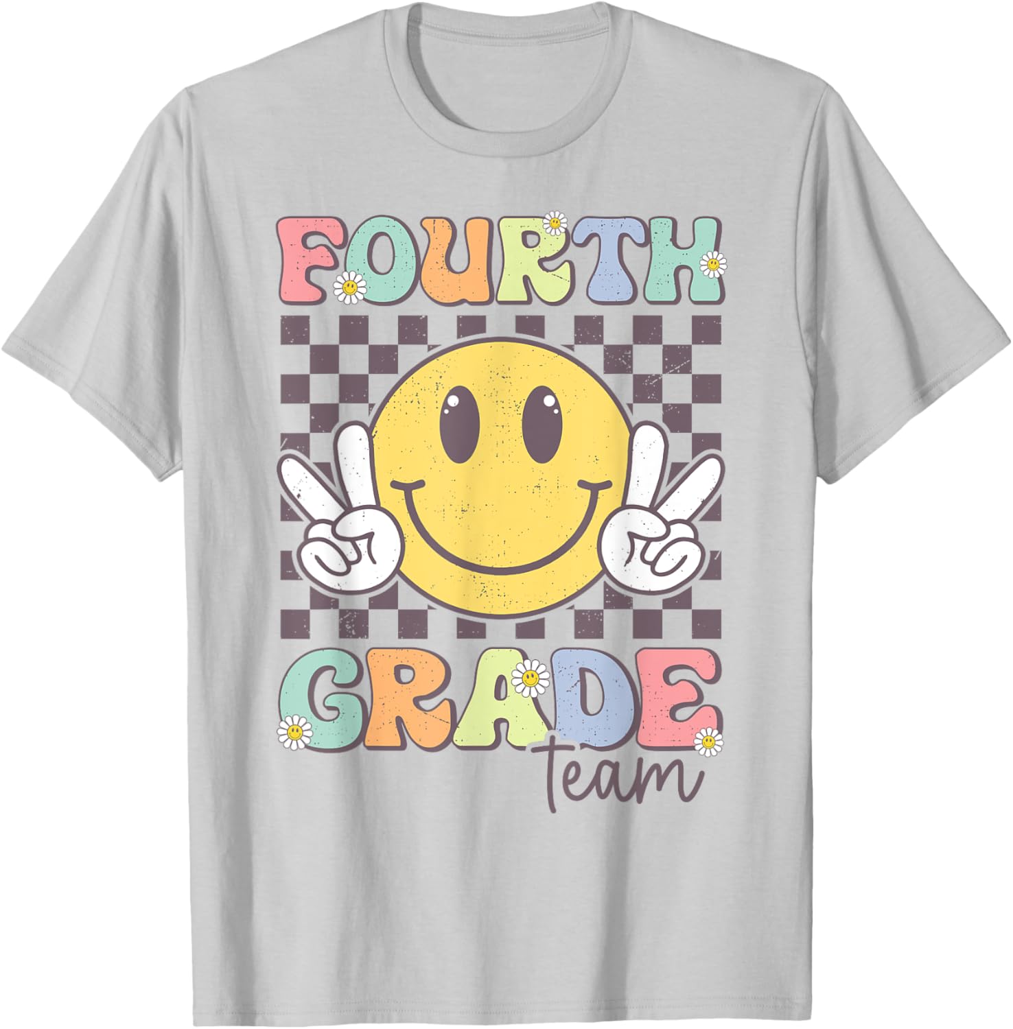 Fourth Grade Team Smile Face 4th Grade Back To School T-Shirt - T-Shirt | Ash