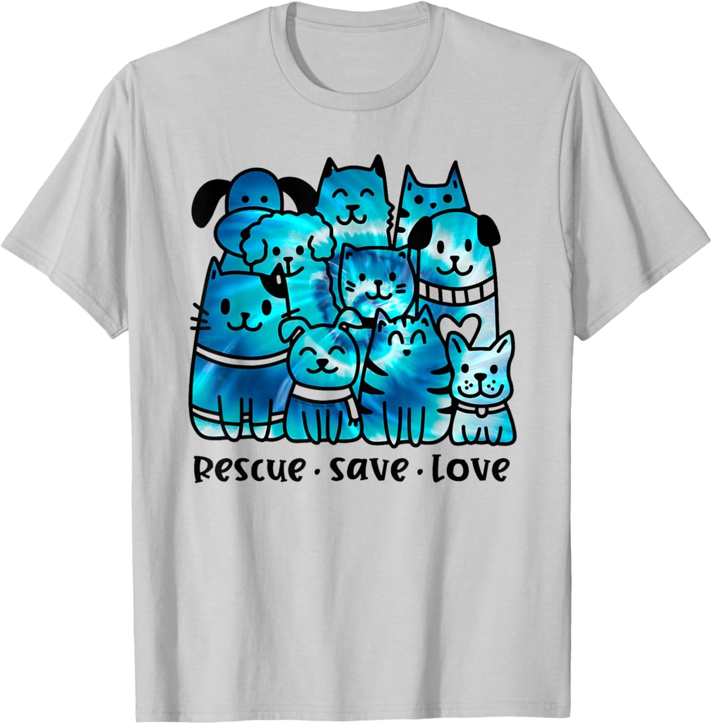 Rescue Save Love Cute Tie Dye Animal Rescue Dog Cat Lovers T-Shirt - T-Shirt | Ash