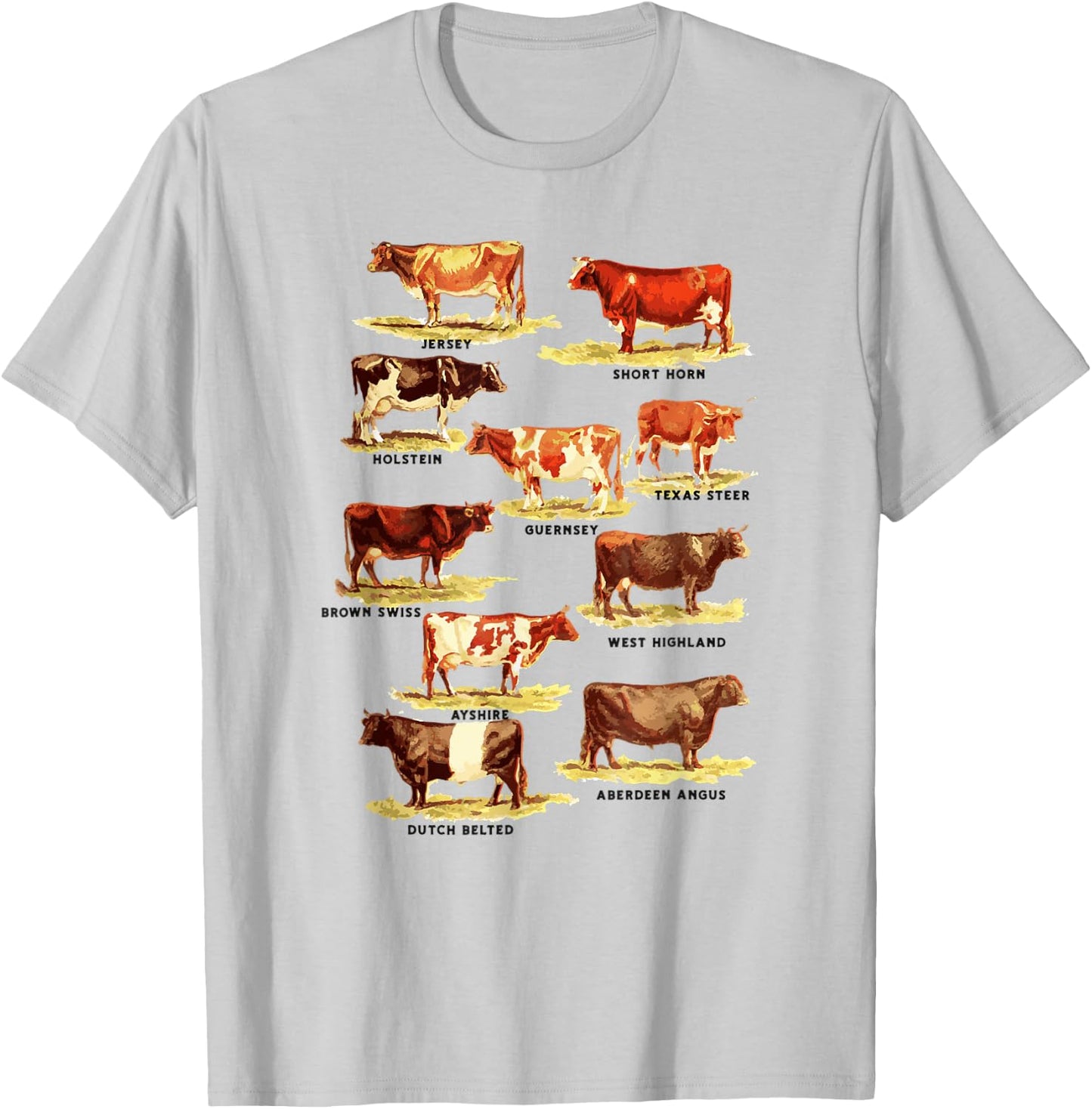 Vintage Cow Breeds Retro Farmer Beef and Dairy Graphic T-Shirt - T-Shirt | Ash