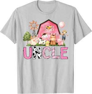 Uncle Pink Farm Cow Lover Birthday Girl Matching T-Shirt - T-Shirt | Ash
