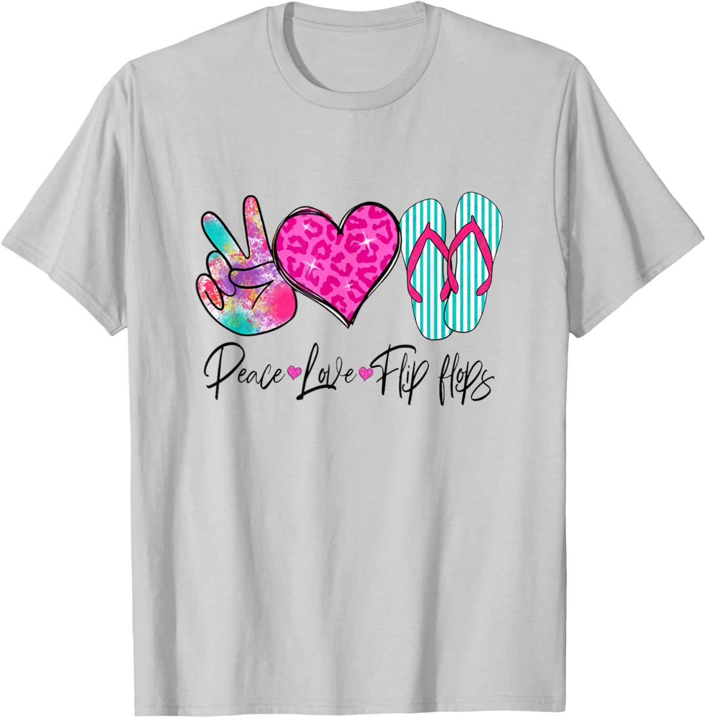 Peace Love Flip Flops Funny Hello Summer Vibes Beach Vacay T-Shirt - T-Shirt | Ash