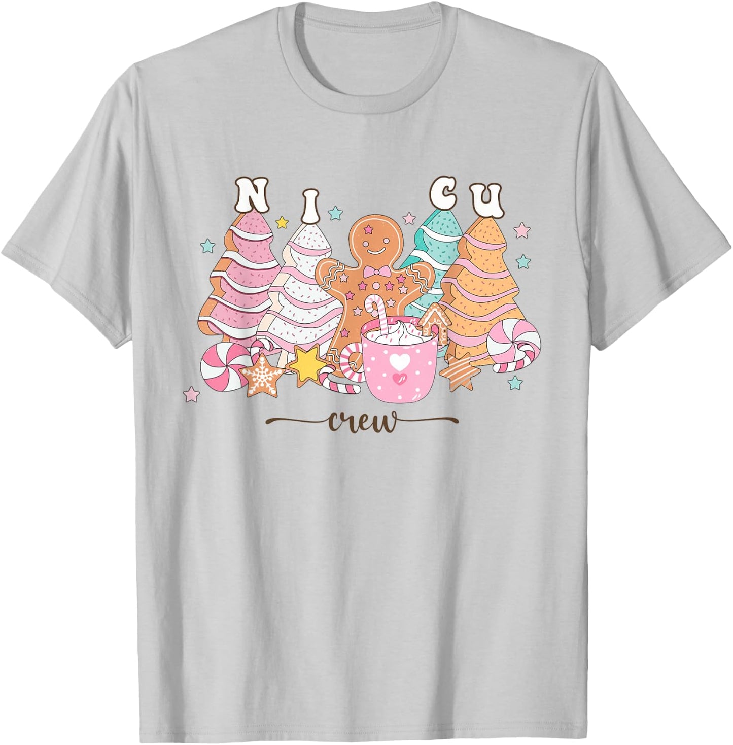 NICU Nurse Xmas Gingerbread Neonatal Intensive Care Unit T-Shirt - T-Shirt | Ash