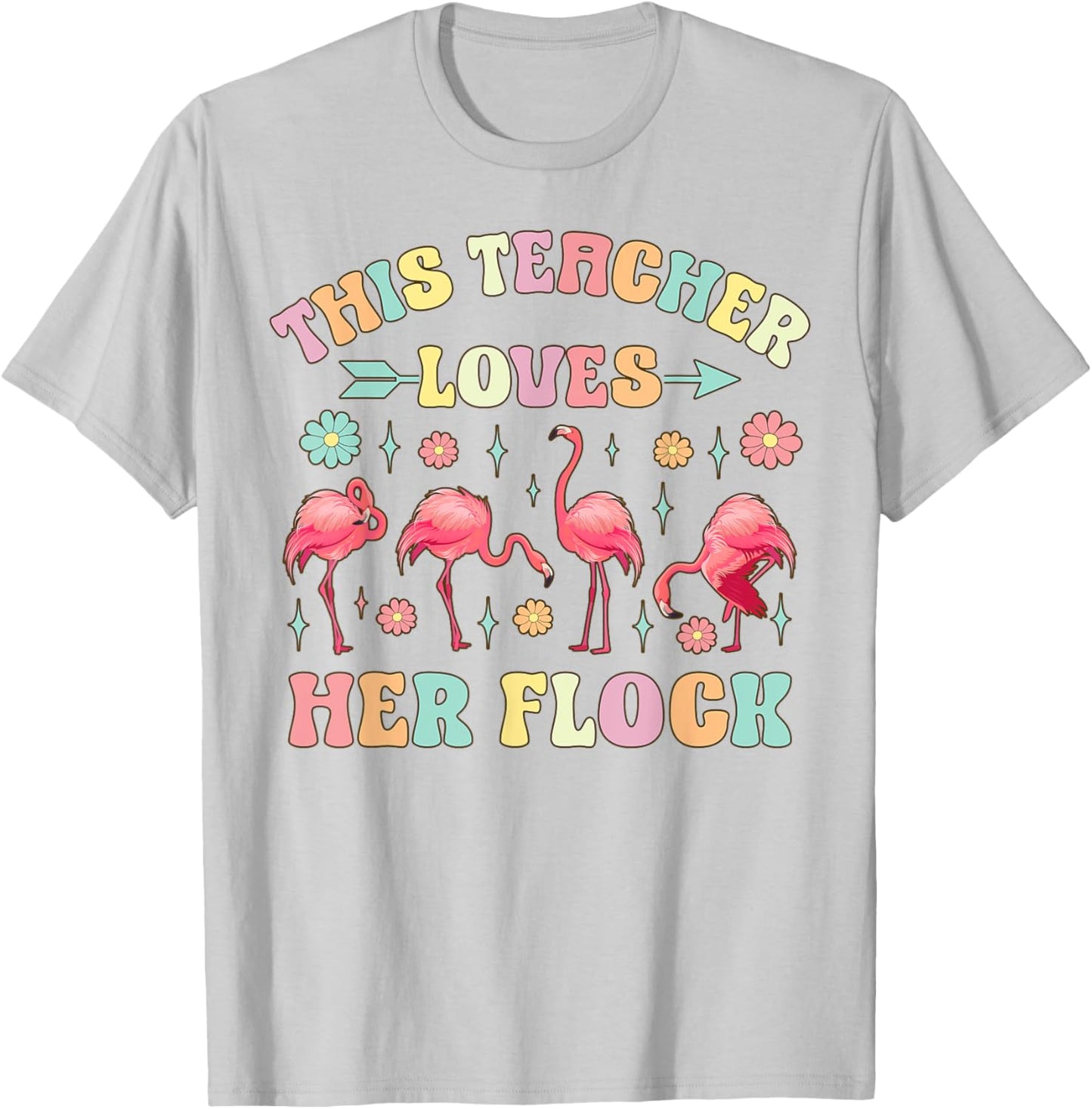 Funny Flamingo Teaching This Teacher Loves Her Flock Women Kids T-Shirt - T-Shirt | Ash
