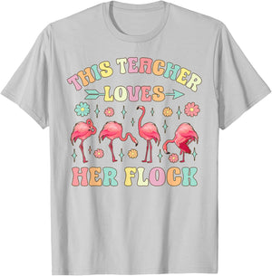 Funny Flamingo Teaching This Teacher Loves Her Flock Women Kids T-Shirt - T-Shirt | Ash