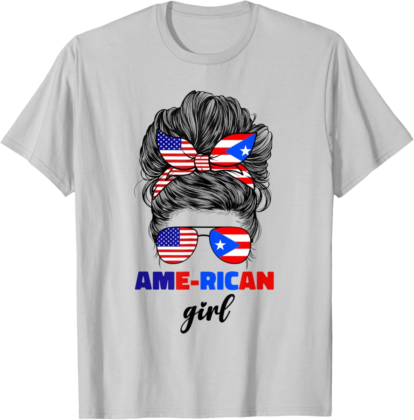 Half American And Puerto Rican Rico Flag Mix Girl Boricua T-Shirt - T-Shirt | Ash