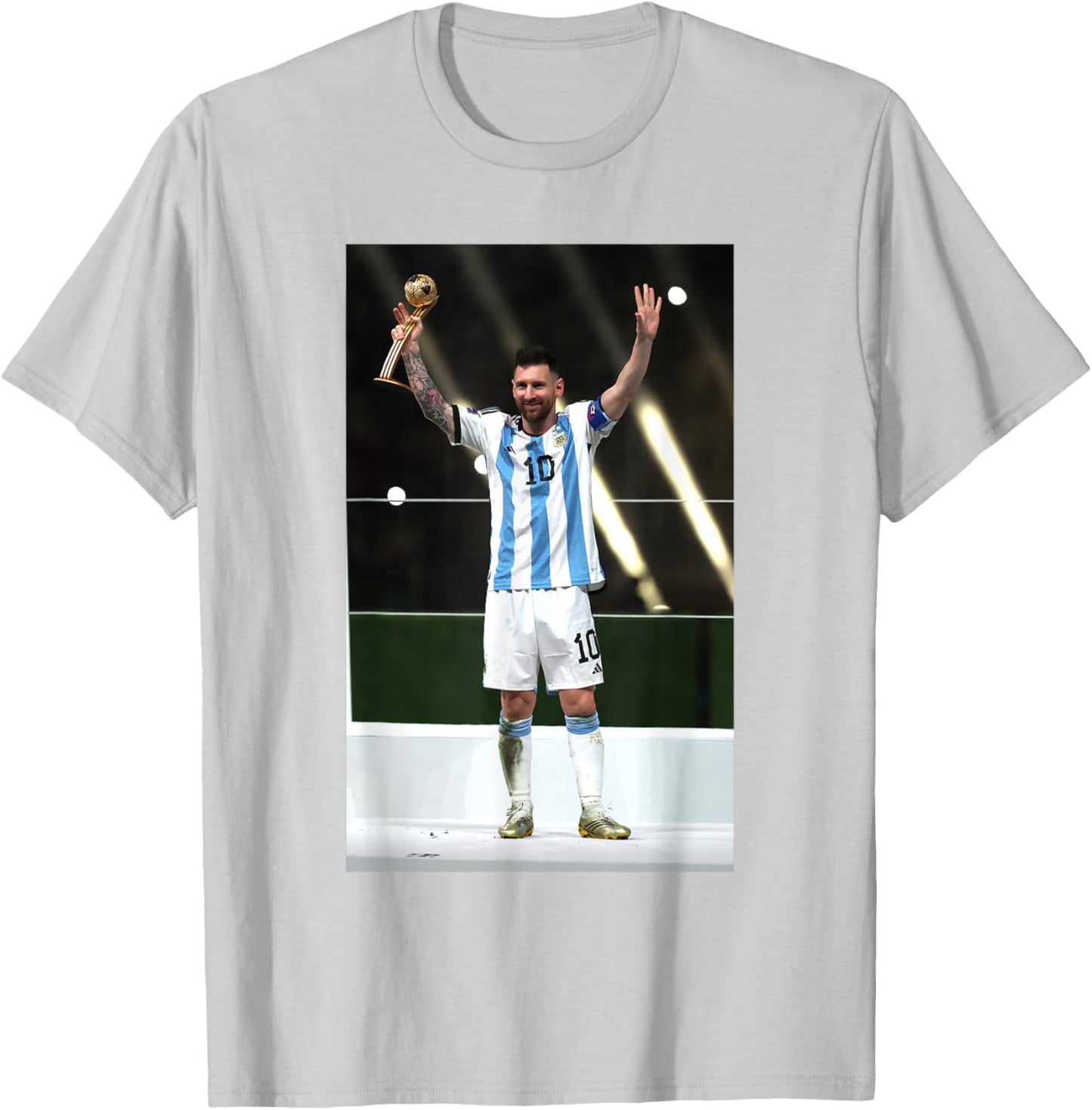Lionel Messi 5,135.9 cm Katar Weltmeisterschaft Argentinien Sieger Fußball T-Shirt - T-Shirt | Ash